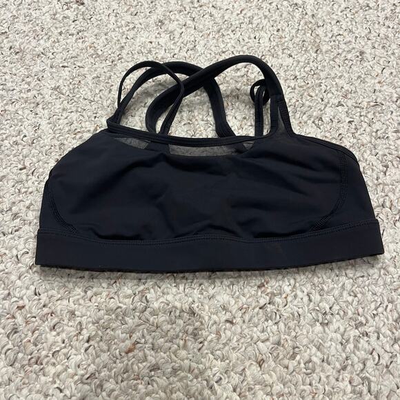 Lululemon Black Sports Bra Sz 6 Strappy Active Workout Gym Mesh Neck - Picture 1 of 5